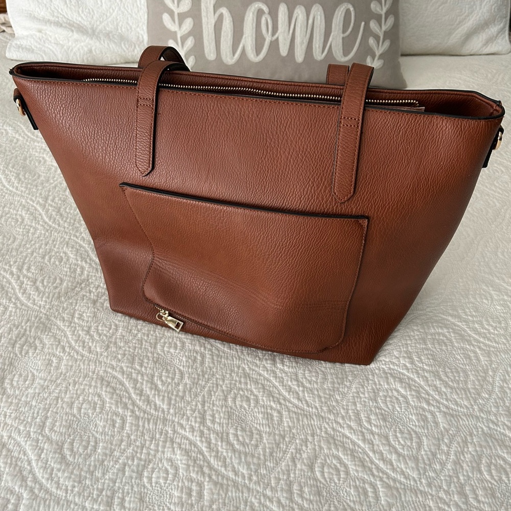 Poppy & Peonies Chestnut Brown Pebble Leather Tote